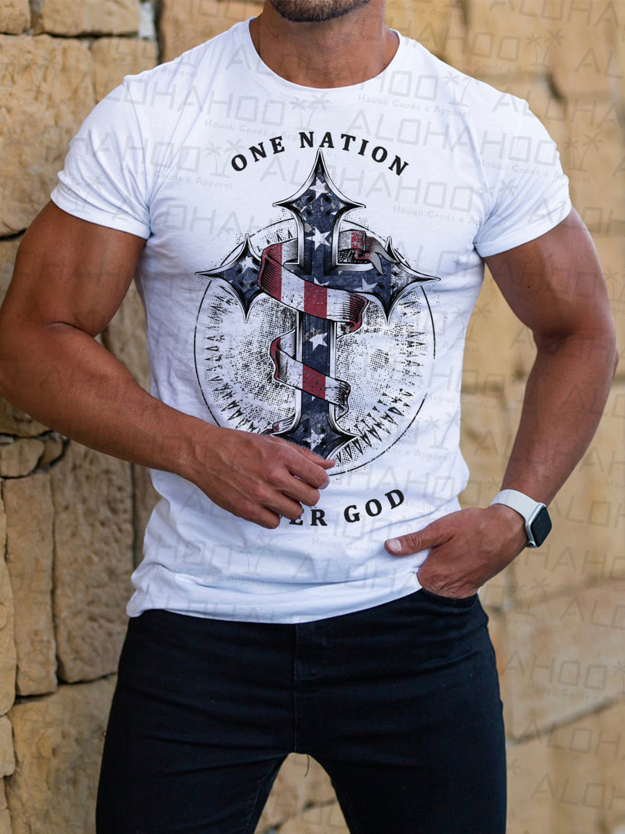 Men's T-shirt 4th of July Shirts American Flag Cross Art Pattern Shirt
