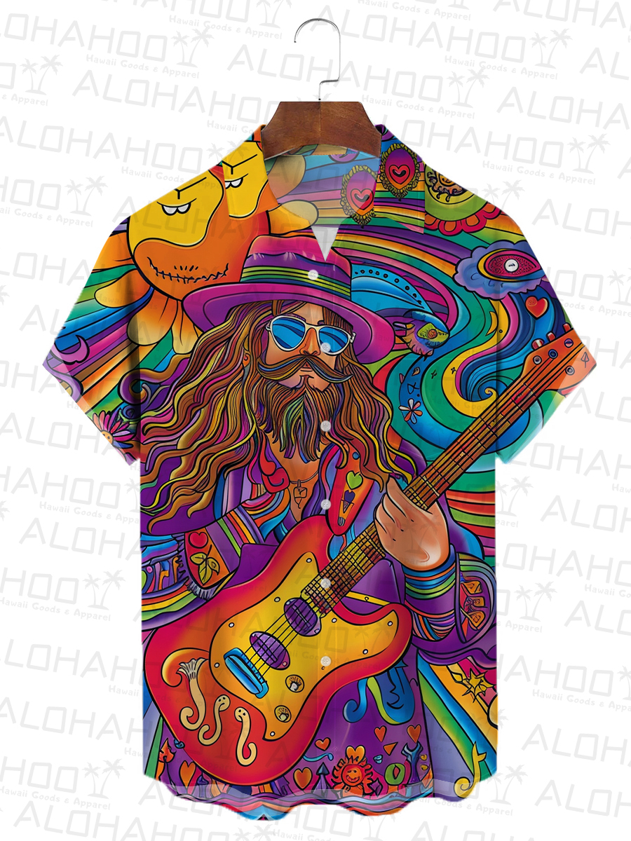 Alohahoo X Artist  Multicolor Hippie Print Short Sleeve Shirt