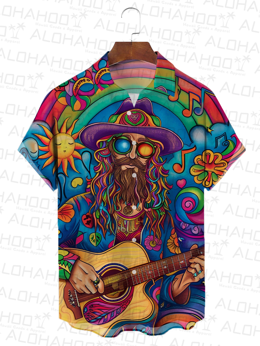Alohahoo X Artist  Multicolor Hippie Print Short Sleeve Shirt