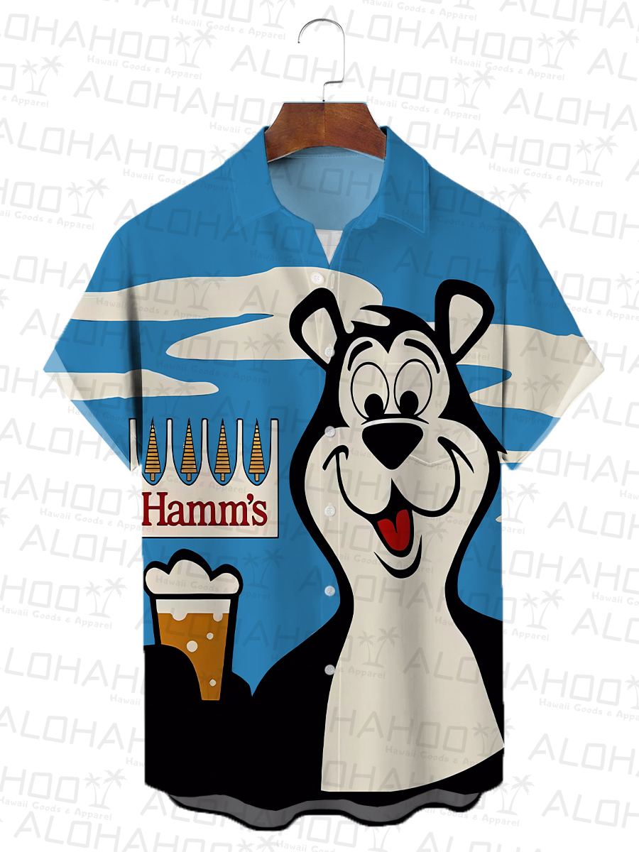 Nostalgic Cartoon Beer Poster Print Short Sleeve Shirt