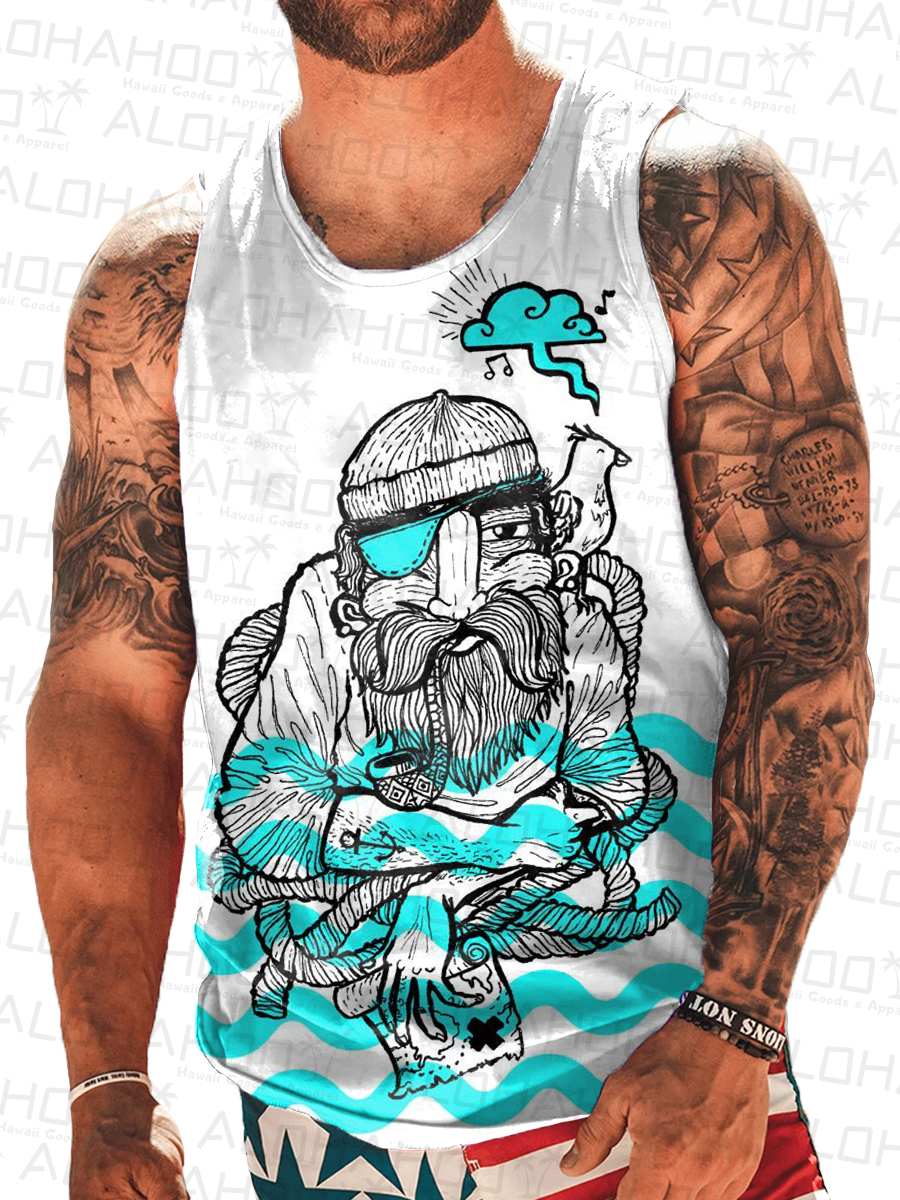 Men's Tank Top Nautical Sailor Art Print Crew Neck Tank T-Shirt
