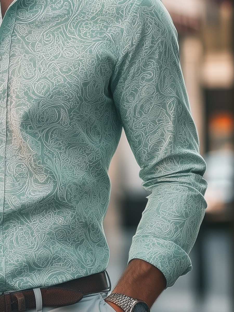 Elegant Mint Fashion Paisley Print Men's Shirt