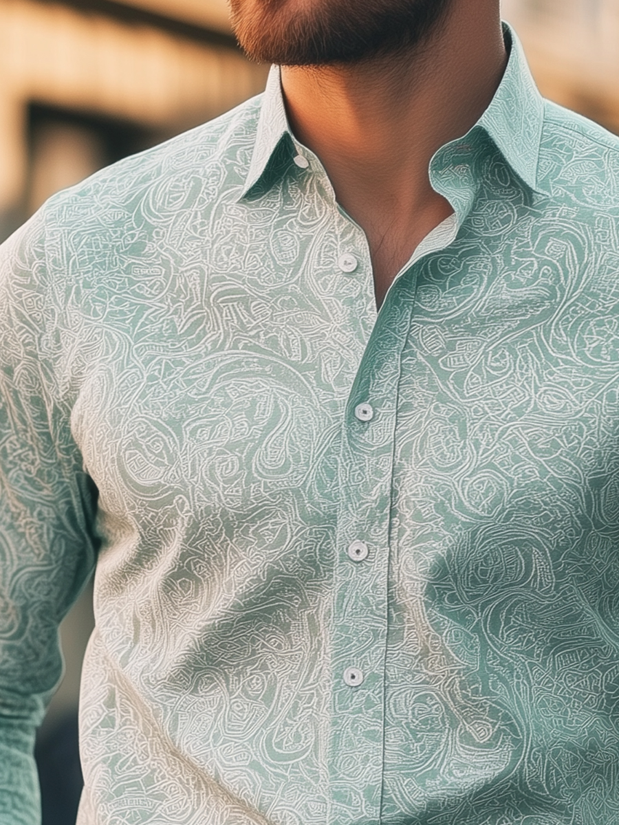 Elegant Mint Fashion Paisley Print Men's Shirt