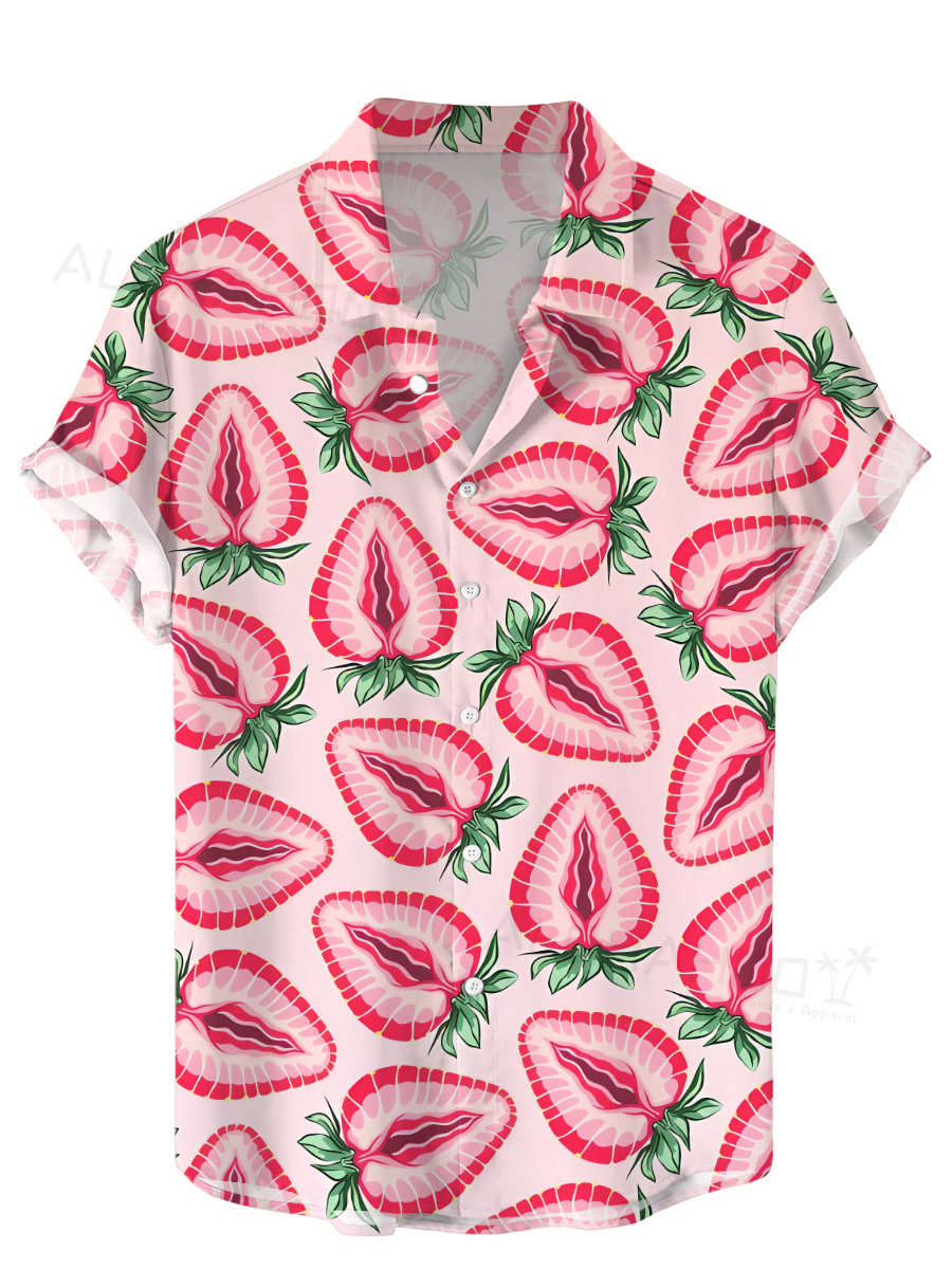 Men's Hawaiian Shirts Fruit Strawberry Print Short Sleeve Shirt