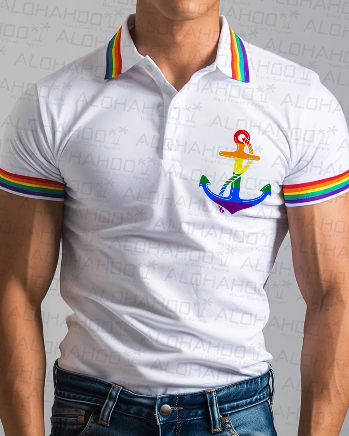 Men's Rainbow Stripes Anchor Pride Polo Shirt