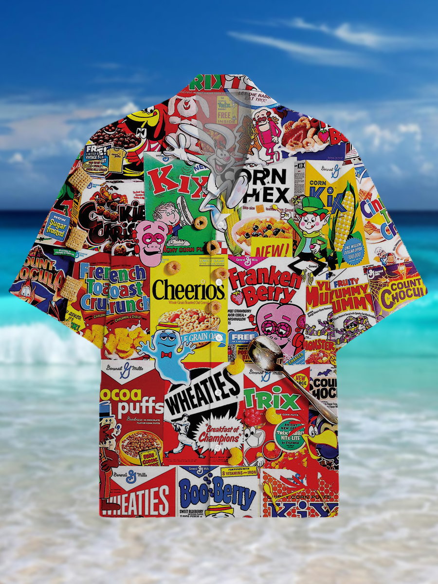 Men's Vintage Cereal Boxes Pattern Shirt