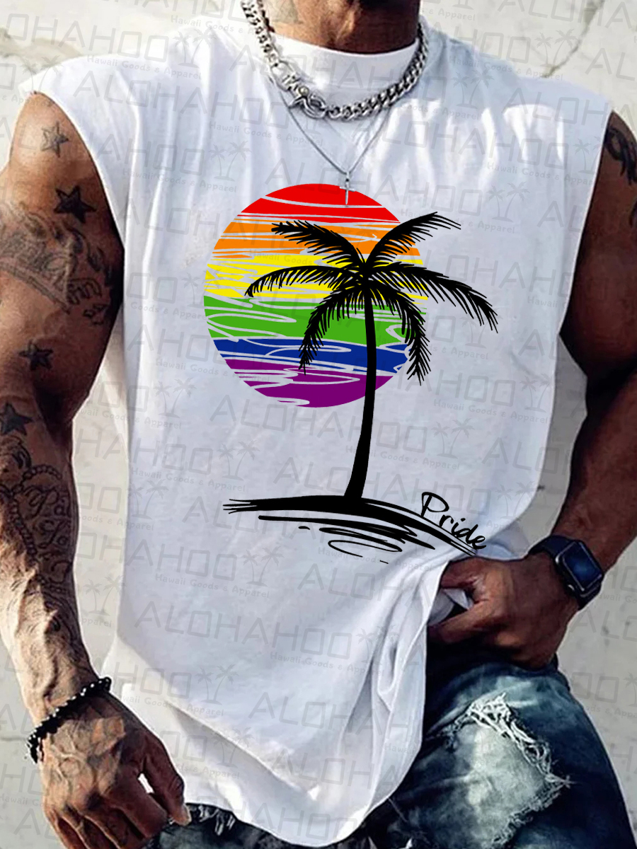 Men's Tank Top Pride Coconut Tree Art Print Crew Neck Tank T-Shirt