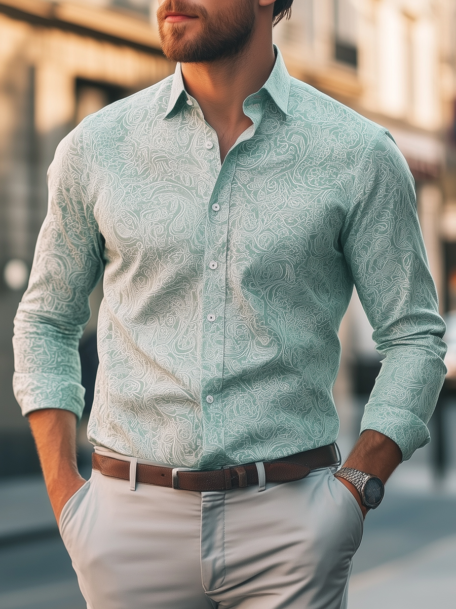 Elegant Mint Fashion Paisley Print Men's Shirt