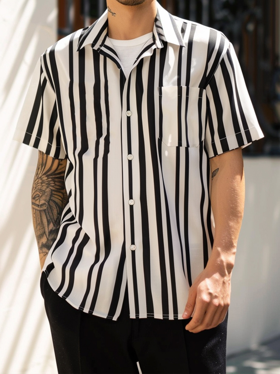 Casual Stripes Basics Short Sleeve Shirt