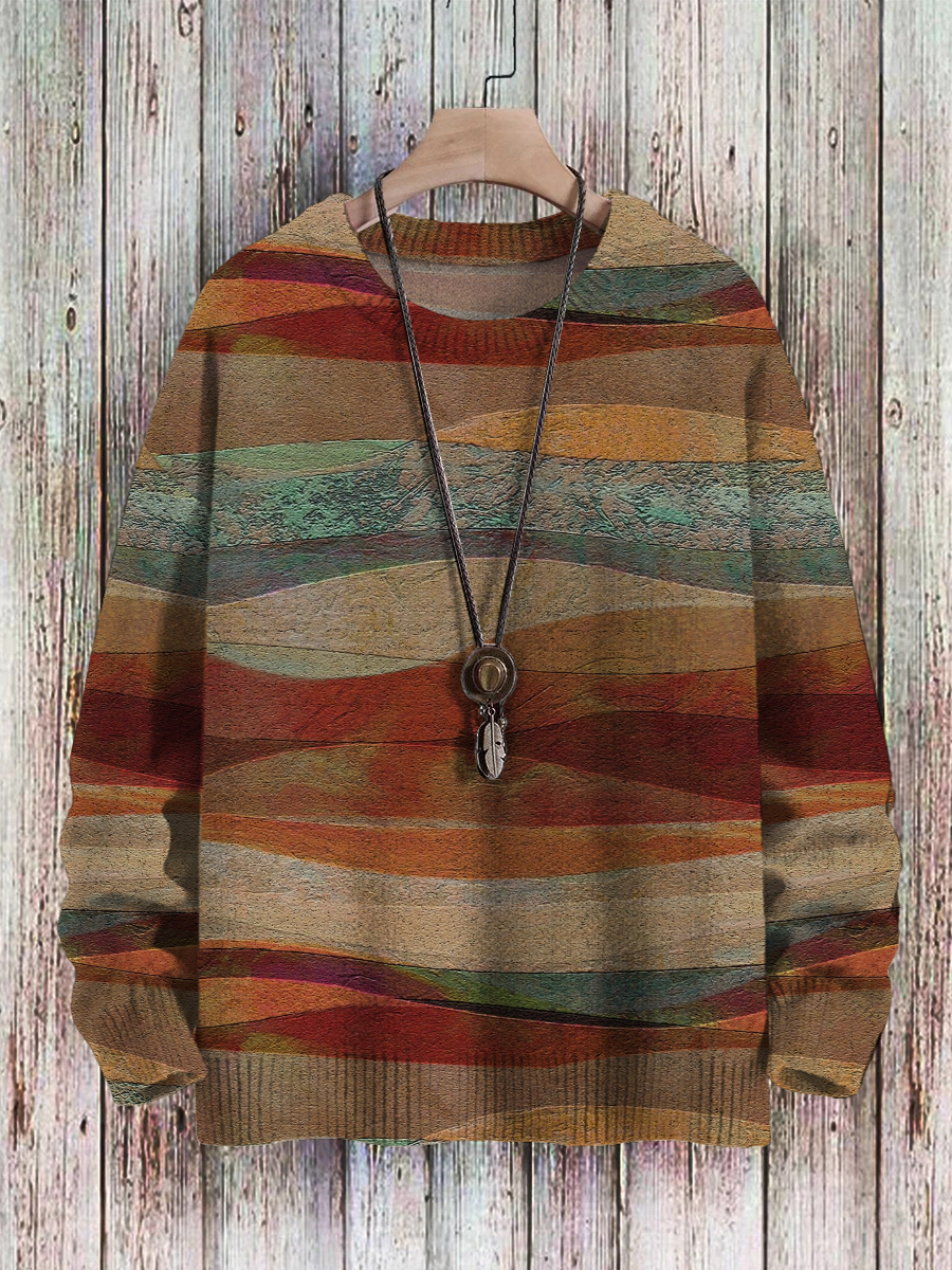 Men's Sweater Vintage Mountain Pattern Pullover Print Casual Sweater