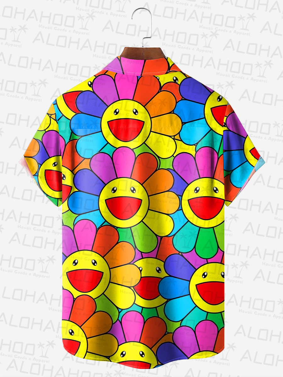 Men's Hawaiian Shirt Colorful Flowers Print Beach Easy Care Short Sleeve Shirt