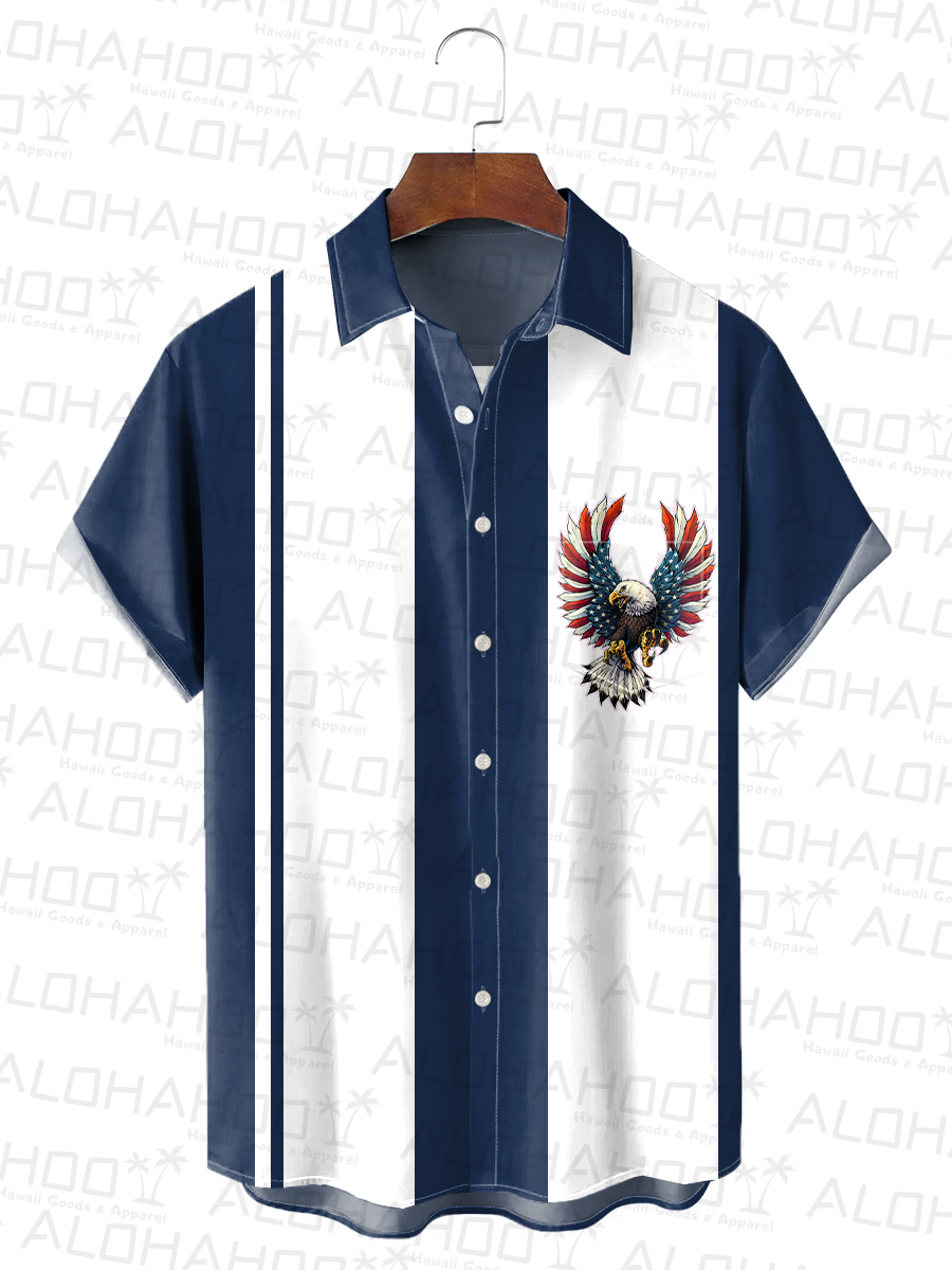 Men's Hawaiian Shirt Memorial Day American Flag American Eagle Print Shirt