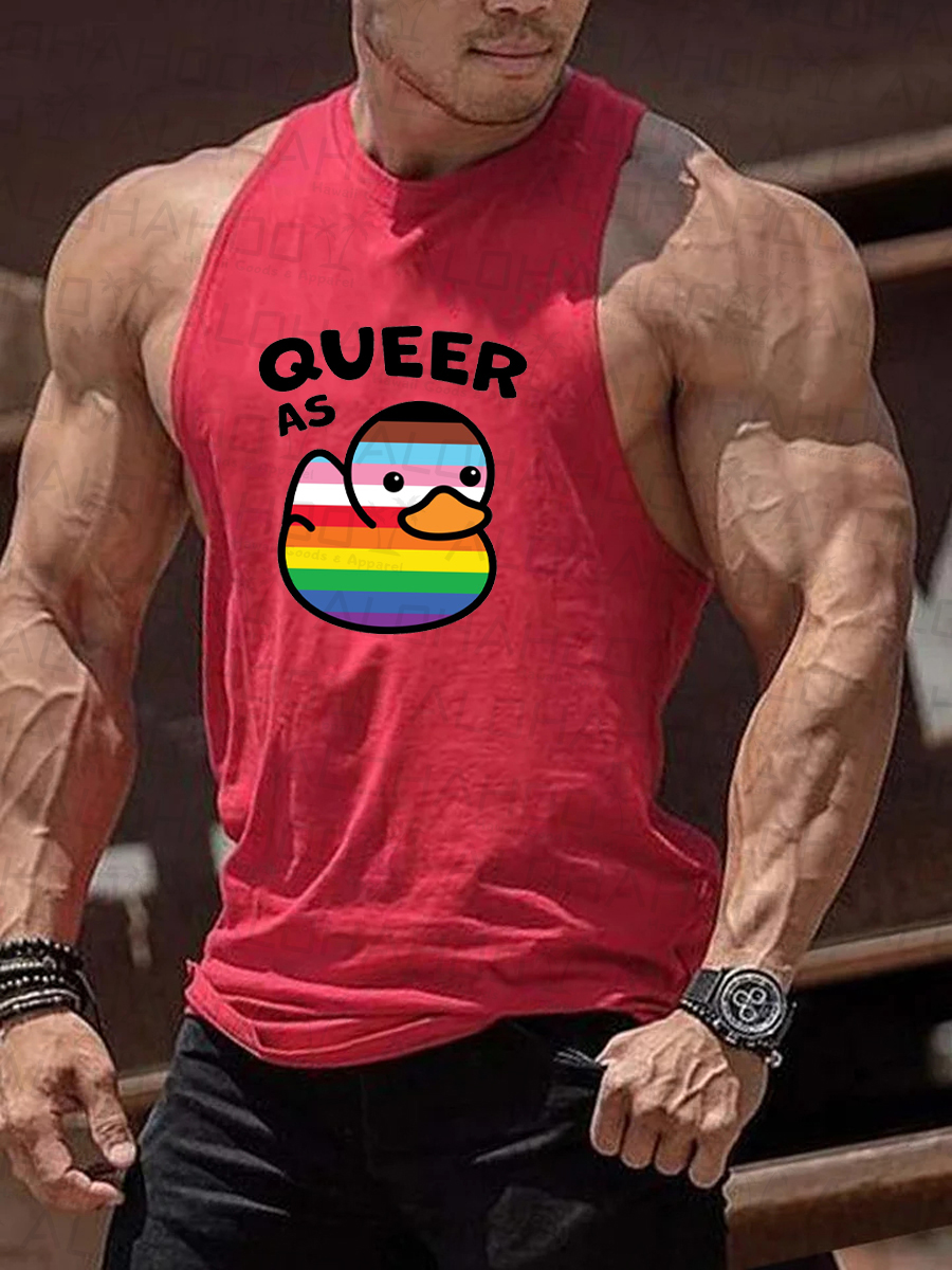 Men's T-Shirt Muscle Man Rainbow Queer As Duck Top Sleeveless T-Shirt