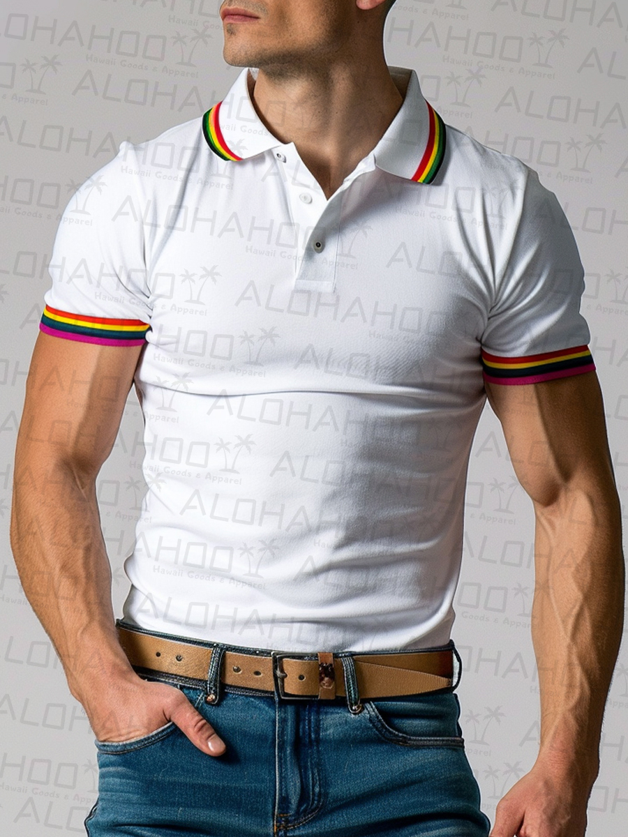 Men's Rainbow Stripe White Pride Polo Shirt
