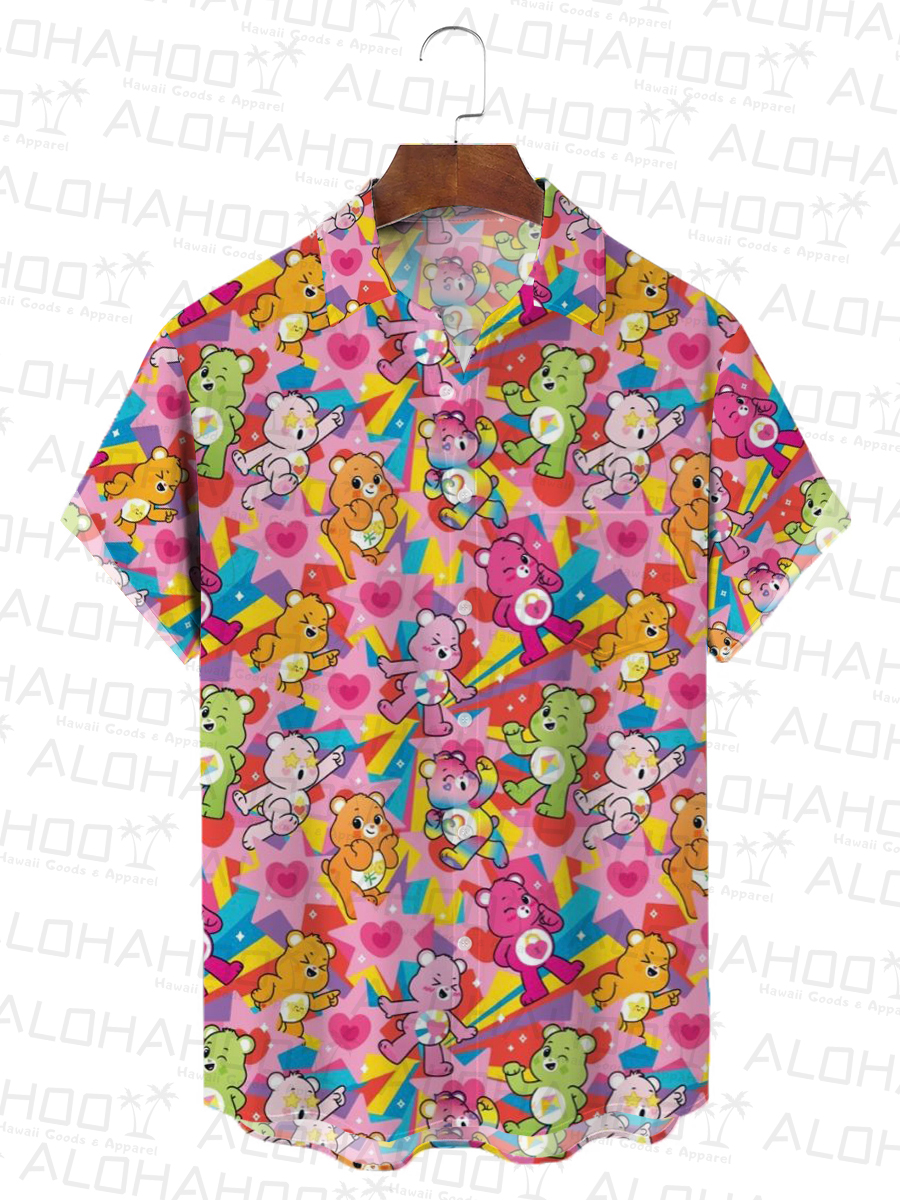 Retro Cartoon Men's Hawaiian Shirt Rainbow Art Oversized Stretch Shirts