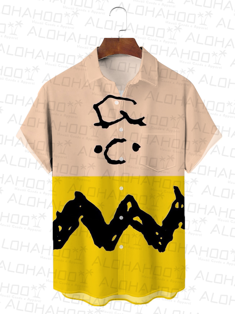 60's Retro Cartoon Men's Hawaiian Shirt Art Stripe Oversized Stretch Shirts
