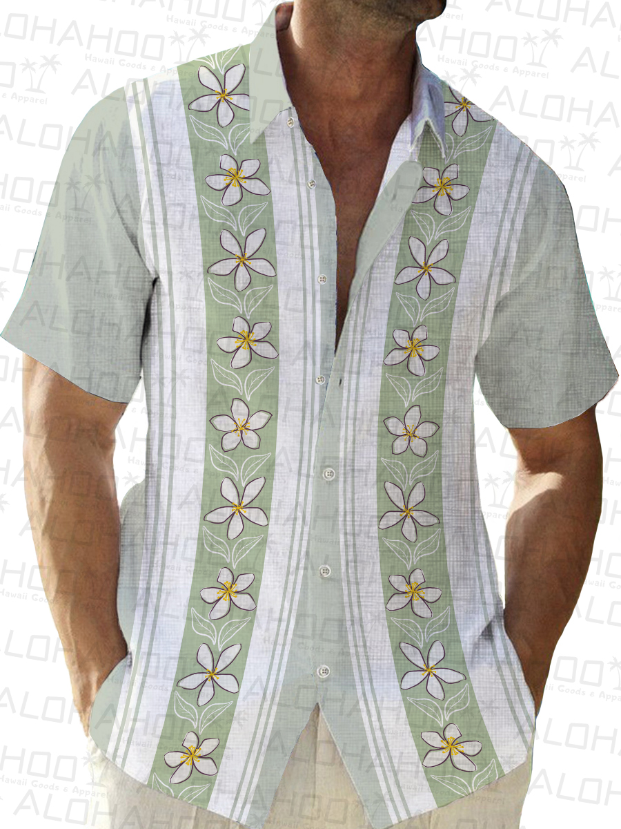 Men's Cotton-Linen Shirts Casual Floral Bowling Style Natural Breathable Summer Lightweight Hawaiian Shirts