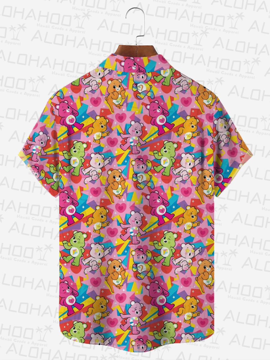 Retro Cartoon Men's Hawaiian Shirt Rainbow Art Oversized Stretch Shirts