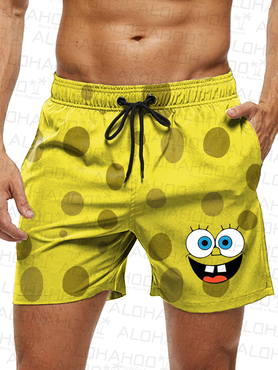 Men's Hawaiian Shorts Nostalgic Cartoon Print Vacation Beach Shorts