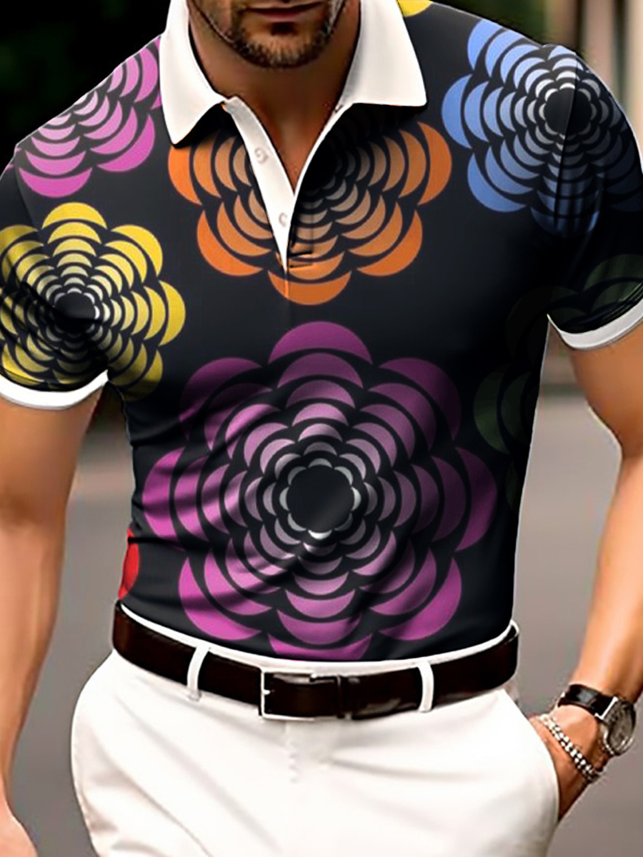 Men's Polo Shirt Floral Short Sleeve Golf Shirt