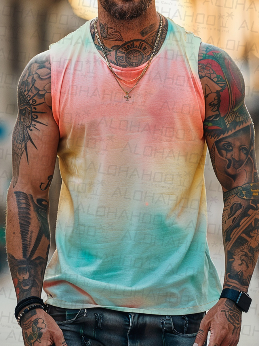 Men's Casual Gradient Color Art Pattern T-Shirt