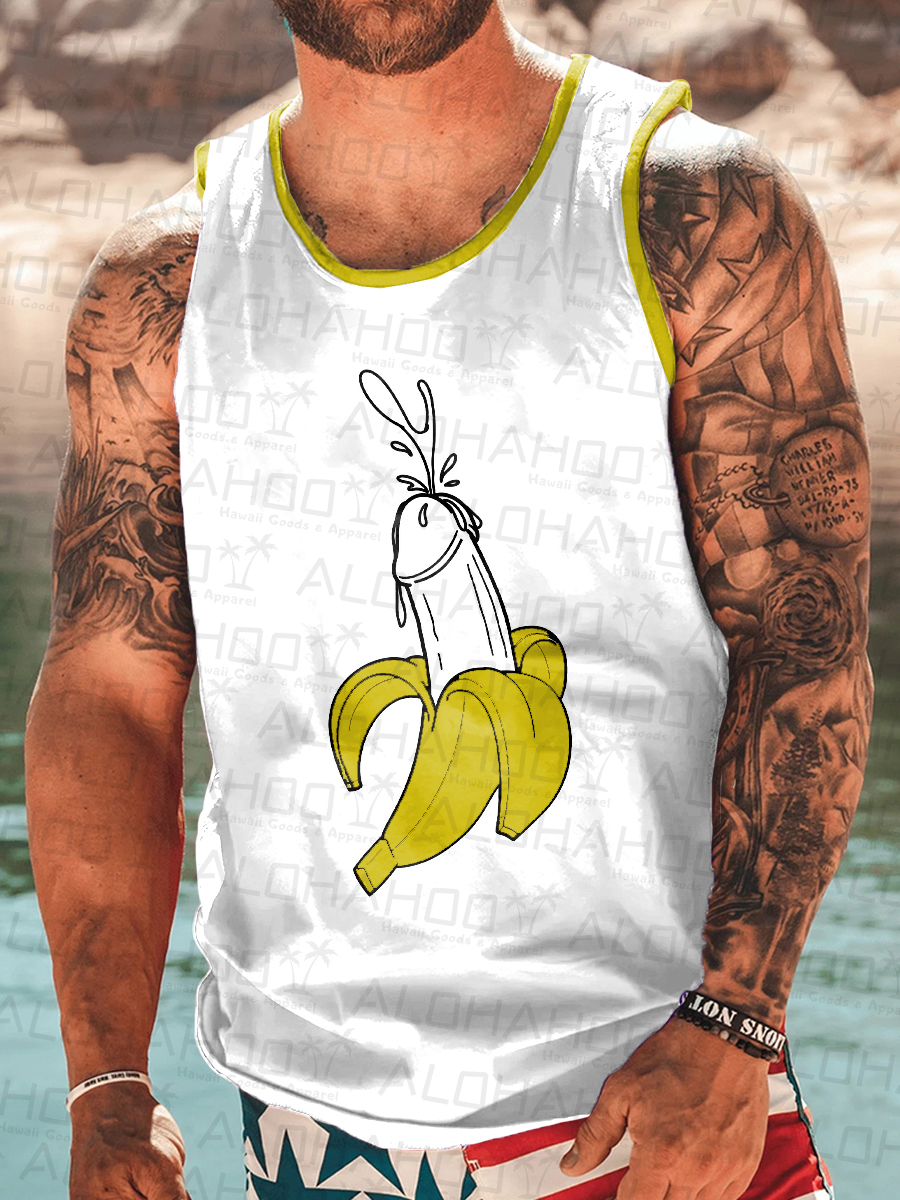 Men's Tank Top Fun Banana Art Print Crew Neck Tank T-Shirt Muscle Tee