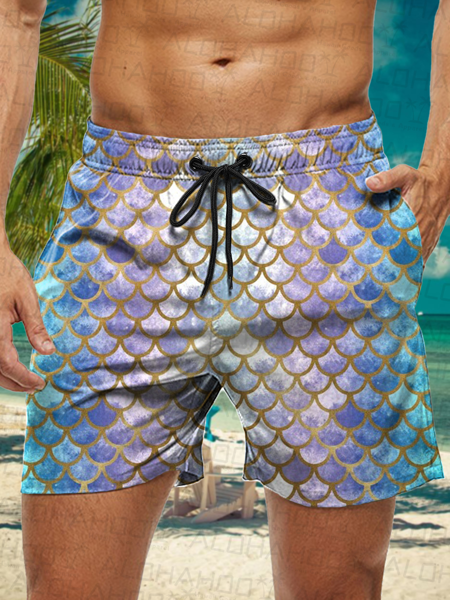 Men's Hawaiian Shorts Mermaid Print Vacation Beach Shorts