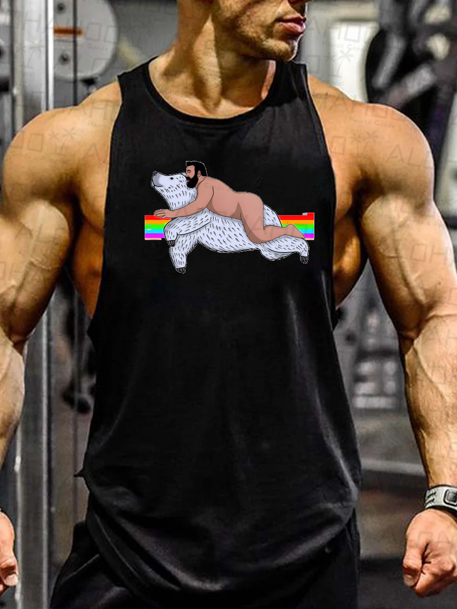 Men's Pride Rainbow Bear Art Print Crew Neck Tank Top