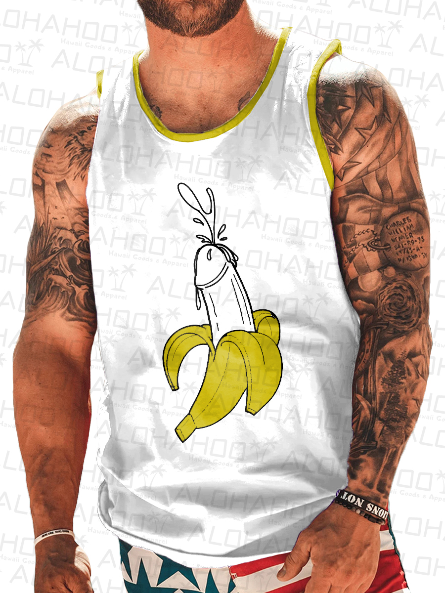 Men's Tank Top Fun Banana Art Print Crew Neck Tank T-Shirt Muscle Tee