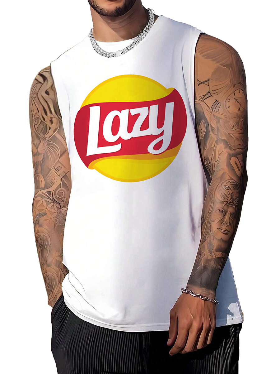 Men's Fun Pride Sign Lazy Art Print Crew Neck Tank Top Muscle Tee