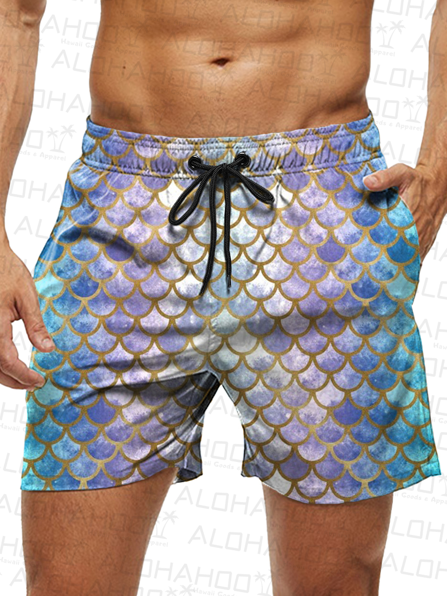 Men's Hawaiian Shorts Mermaid Print Vacation Beach Shorts