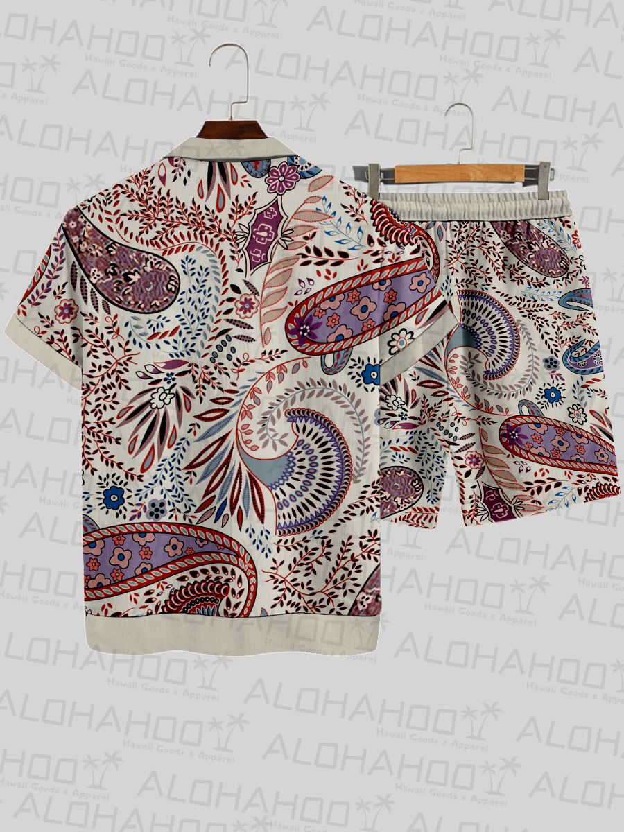 Men's Hawaiian Sets Paisley Button Two-Piece Shirt Shorts Set