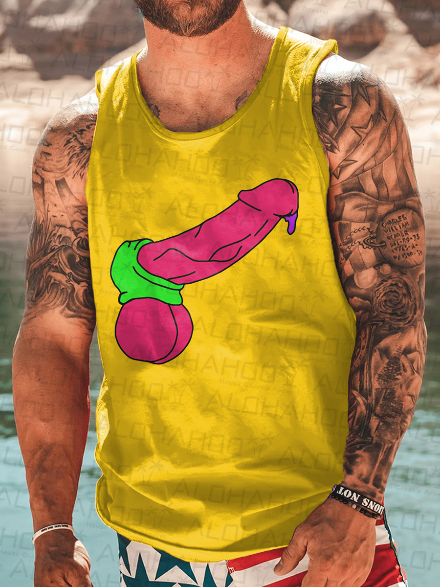 Men's Tank Top Fun And Sexy Cock Art Print Crew Neck Tank T-Shirt Muscle Tee