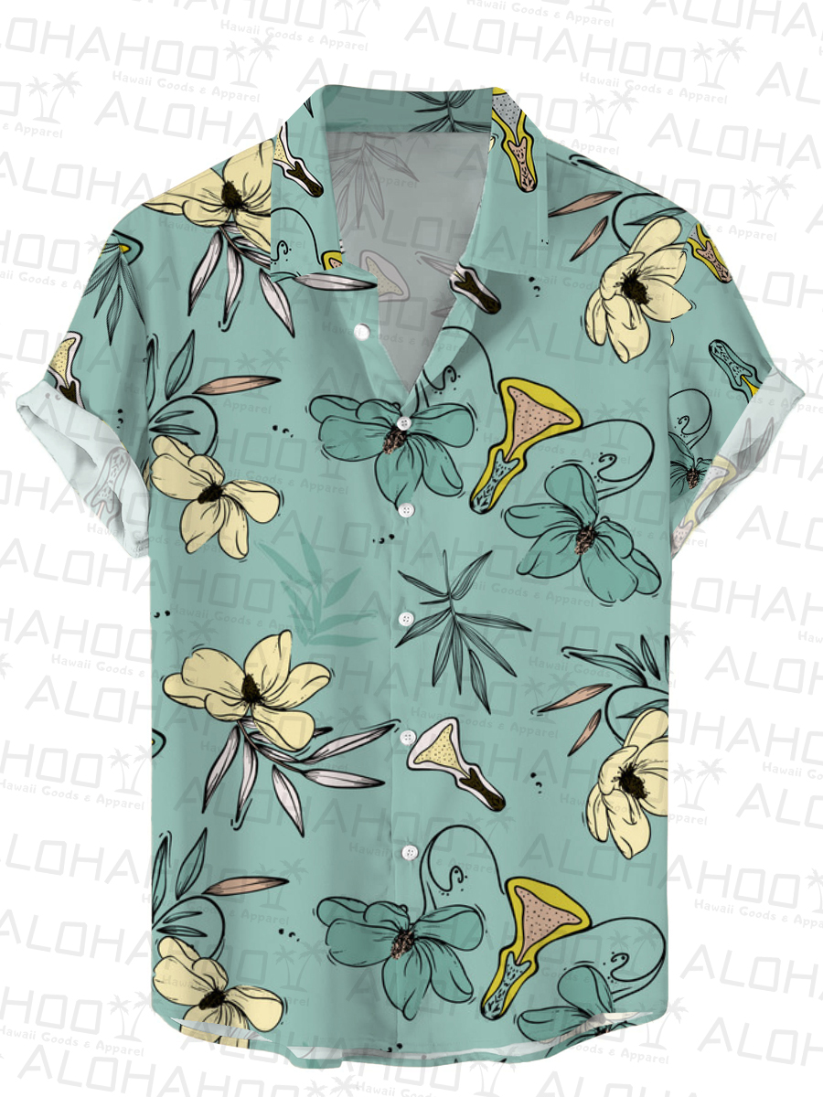 Men's Hawaiian Shirts Funny Sexy Flowers Print Short Sleeve Shirt