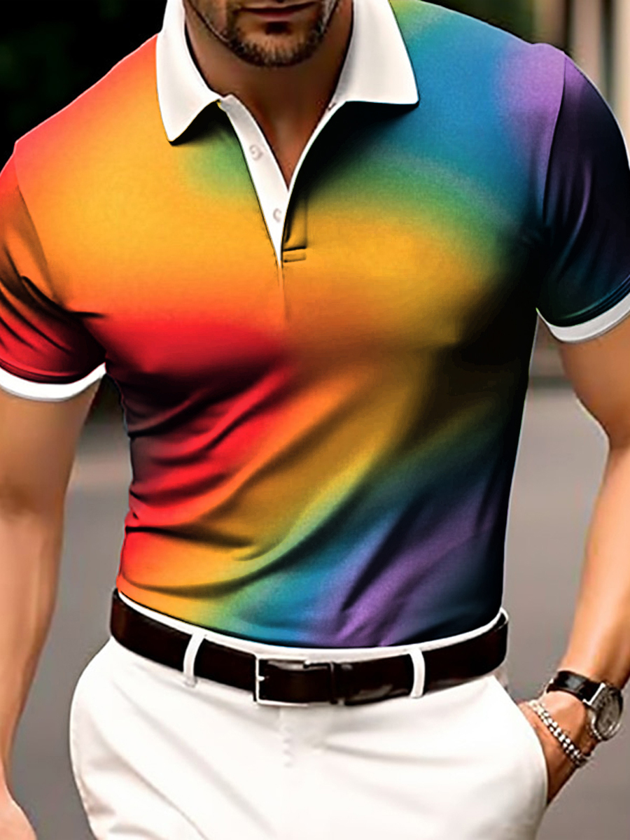 Men's Polo Shirt Rainbow Art Short Sleeve Golf Shirt