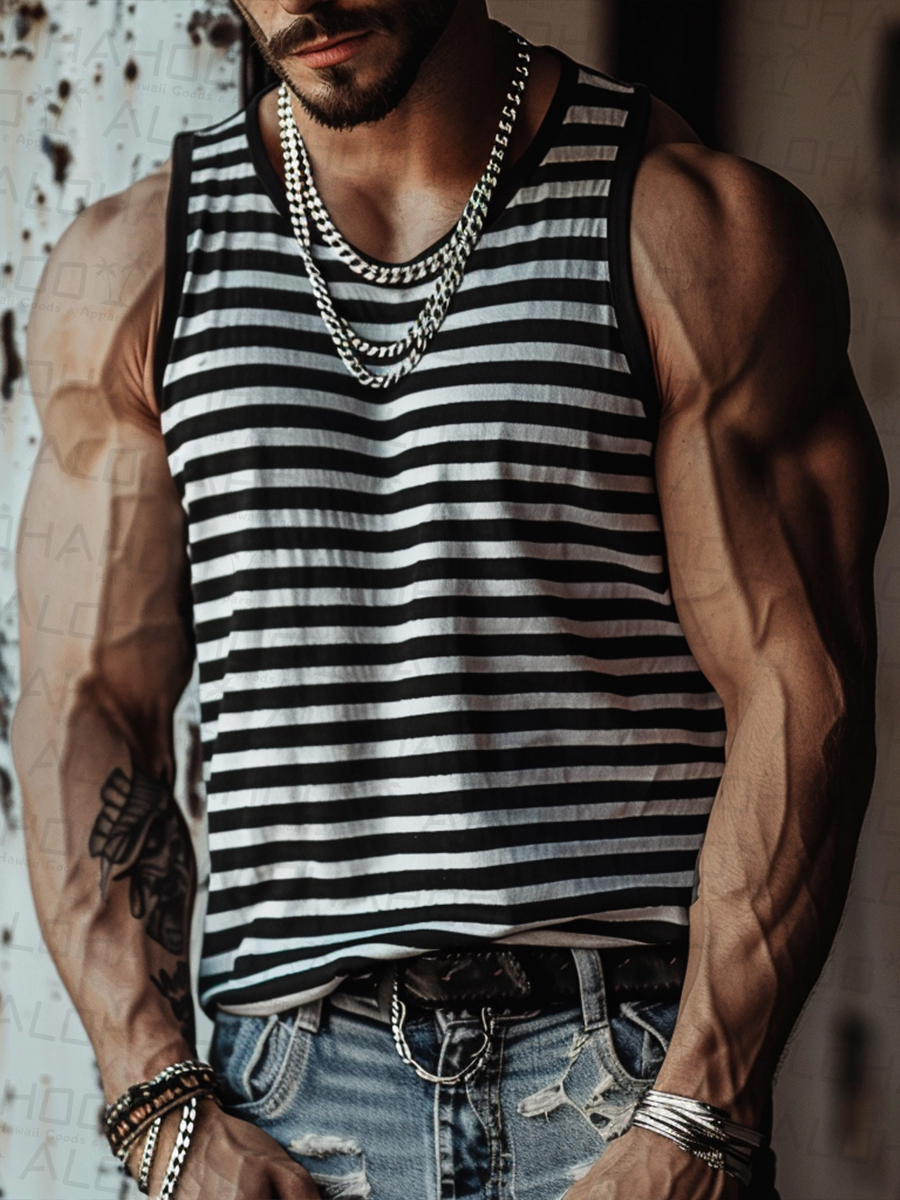 Men's Casual Stripes Tank Top T-Shirt