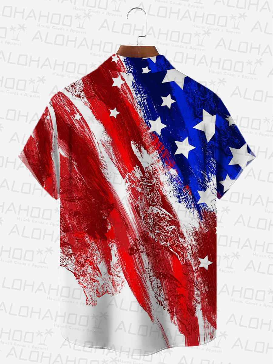 60's Retro Cartoon Happy Independent Day Men's Hawaiian Shirt Art Stripe Oversized Stretch Shirts