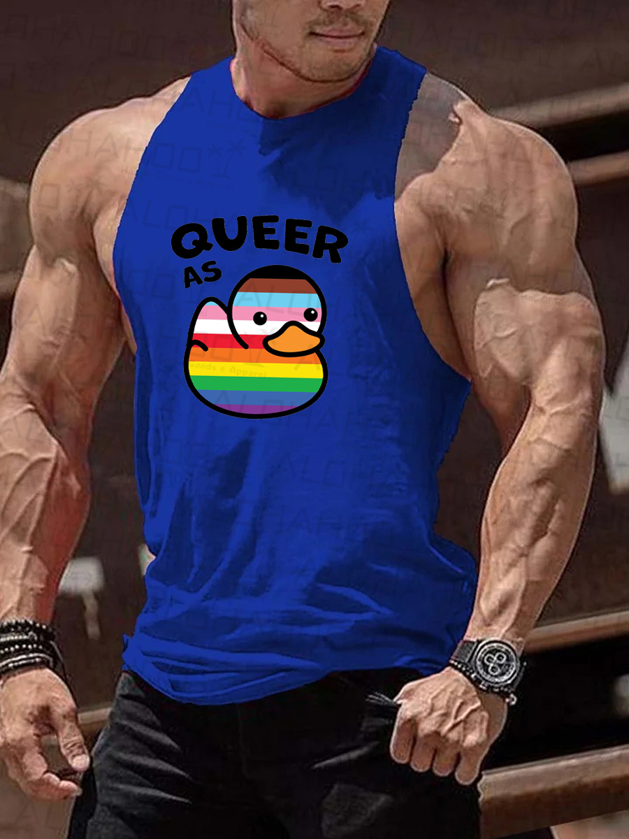 Men's T-Shirt Muscle Man Rainbow Queer As Duck Top Sleeveless T-Shirt