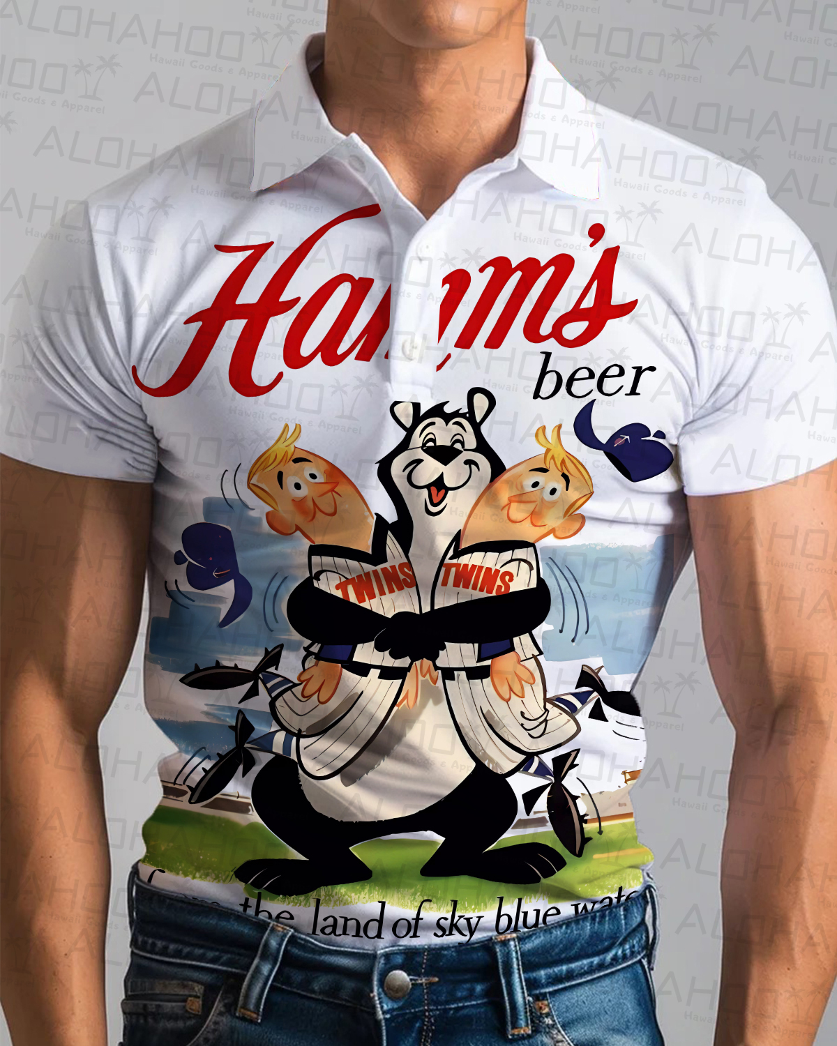 50's Retro Beer Movie Fun Cartoon Bear Polo Shirts