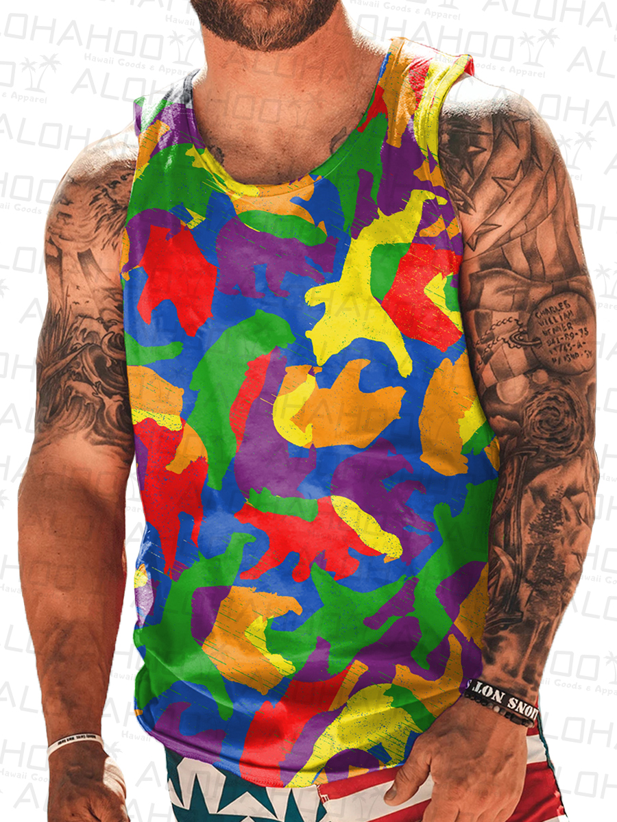 Men's Tank Top Rainbow Camouflage Art Print Crew Neck Tank T-Shirt