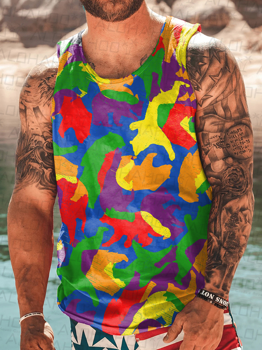 Men's Tank Top Rainbow Camouflage Art Print Crew Neck Tank T-Shirt