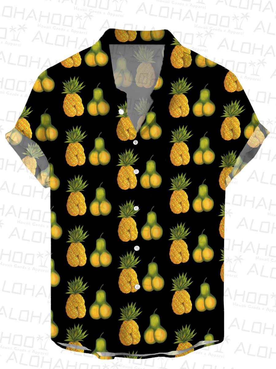Men's Hawaiian Shirt Fun And Sexy Fruit Print Beach Easy Care Short Sleeve Shirt