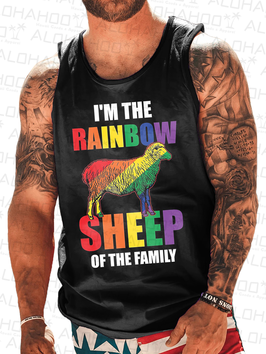 Men's Casual T-shirt Funny I'm The Rainbow Sheep Of The Family Text Pattern Tank Top