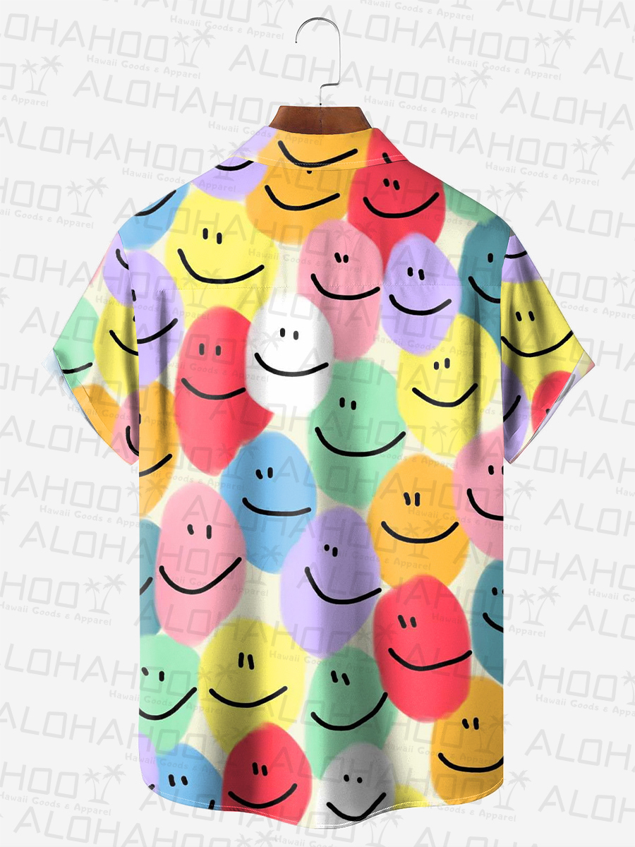 Men's Hawaiian Shirt Colorful Smile Print Beach Easy Care Short Sleeve Shirt