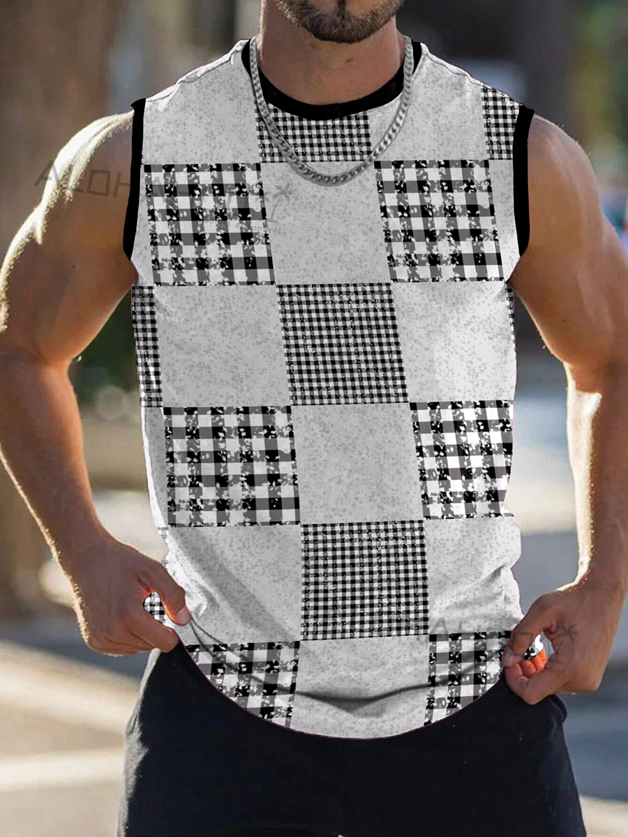 Men's Tank Top Casual Plaid Print Cozy Sleeveless T-Shirt