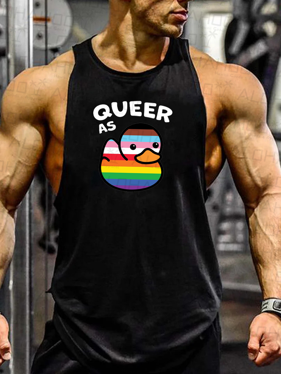 Men's T-Shirt Muscle Man Rainbow Queer As Duck Top Sleeveless T-Shirt