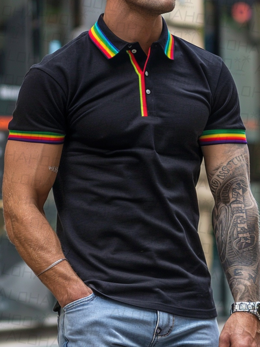 Men's Rainbow Stripe Black Pride Polo Shirt