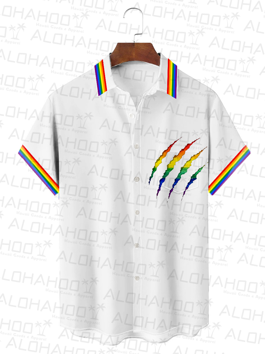 Men's Hawaiian Shirt Rainbow Claw Stripes Print Beach Easy Care Short Sleeve Shirt