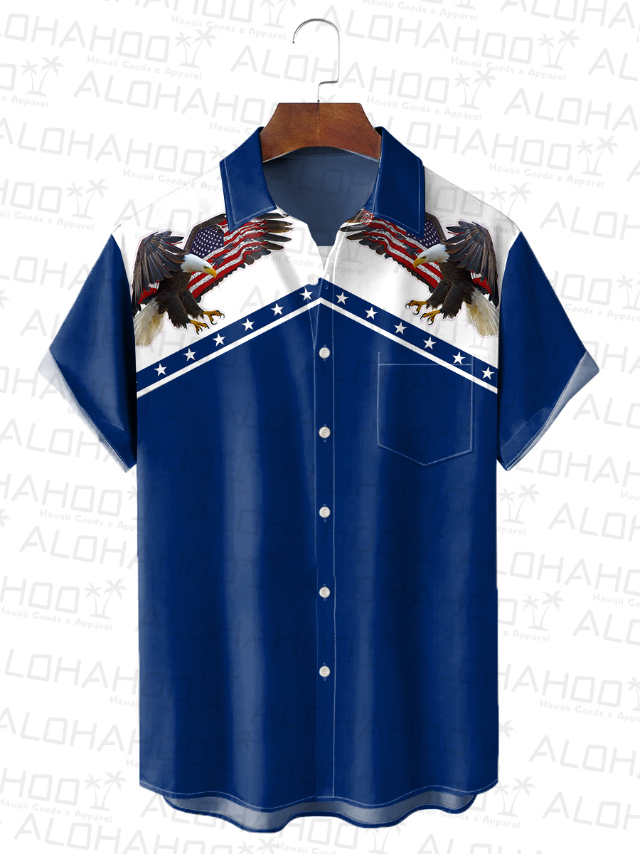 Men's Hawaiian Shirt Memorial Day American Flag American Eagle Print Shirt