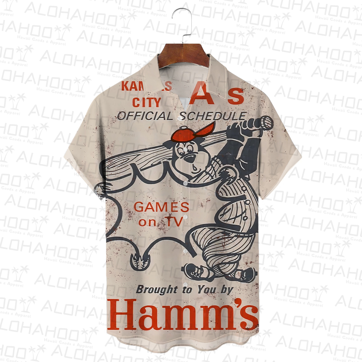 50's Retro Baseball Men's Hawaiian Shirts Fun Cartoon Bear Stretch Aloha Camp Pocket Shirts